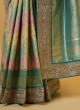 Multi Color Embroidered Border Saree In Banarasi Silk
